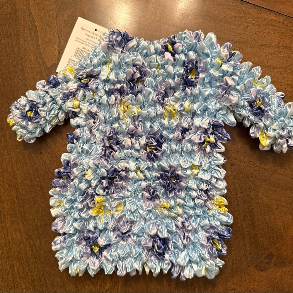 Light Blue Floral Smocked Short-Sleeve Blouse - Picture 7 of 7